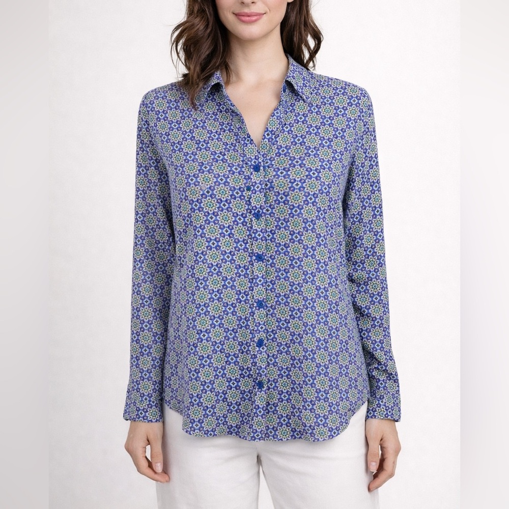 Express The Portofino Original Fit Geometric Print Button Front Blouse